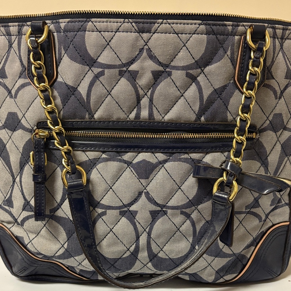 Coach Gray and Black Tote with Gold Accents